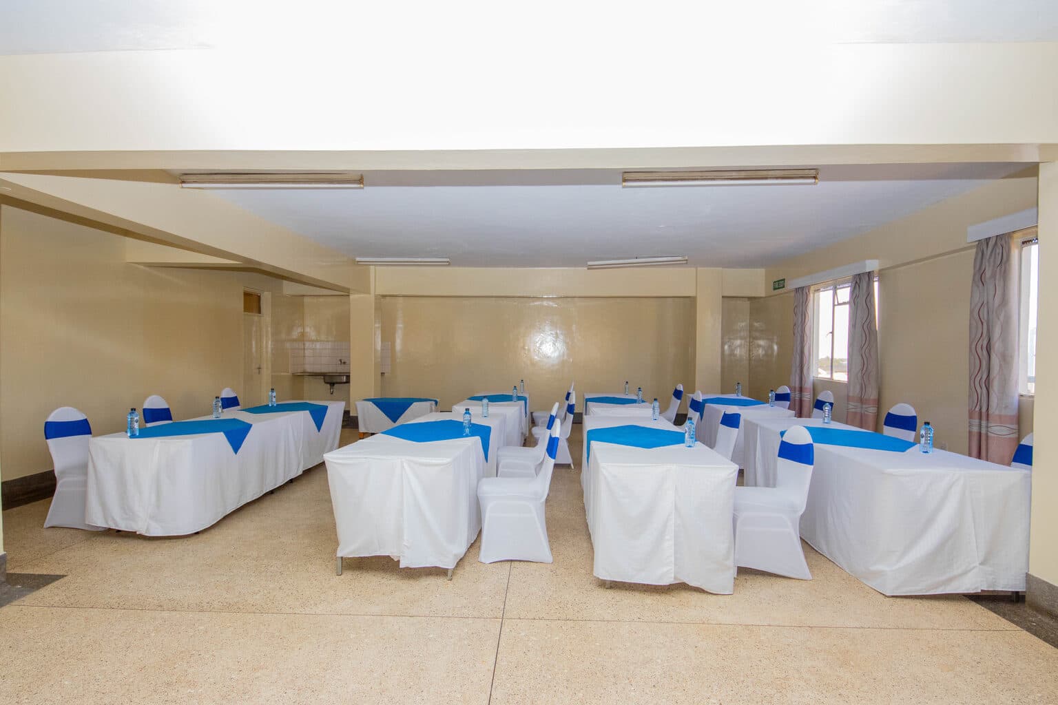 The hall set with rows of tables