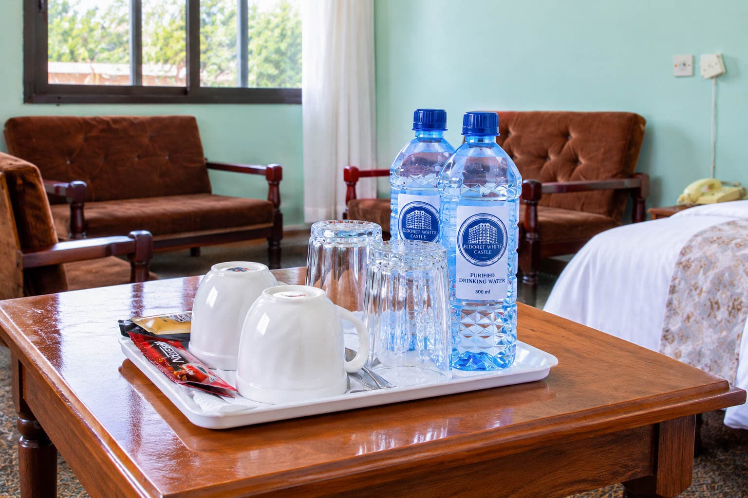 Tea tray and water in a deluxe double