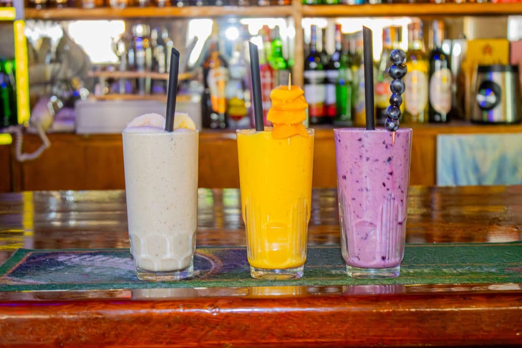 Three smoothies on the bar